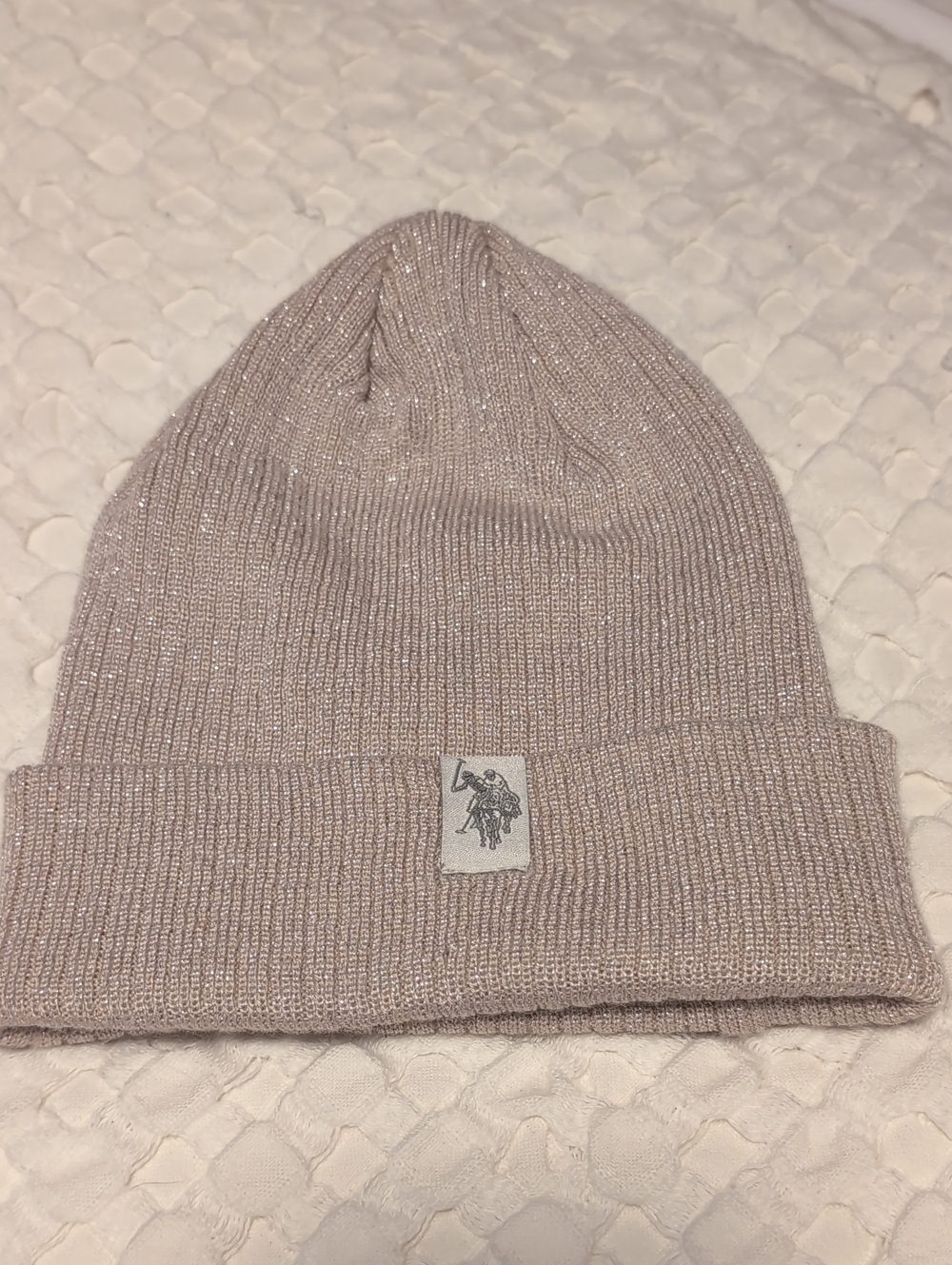 U.S. Polo Assn. Shimmer Glitter Ribbed Knit Beanie Hat – One Size Rose Gold / Ta